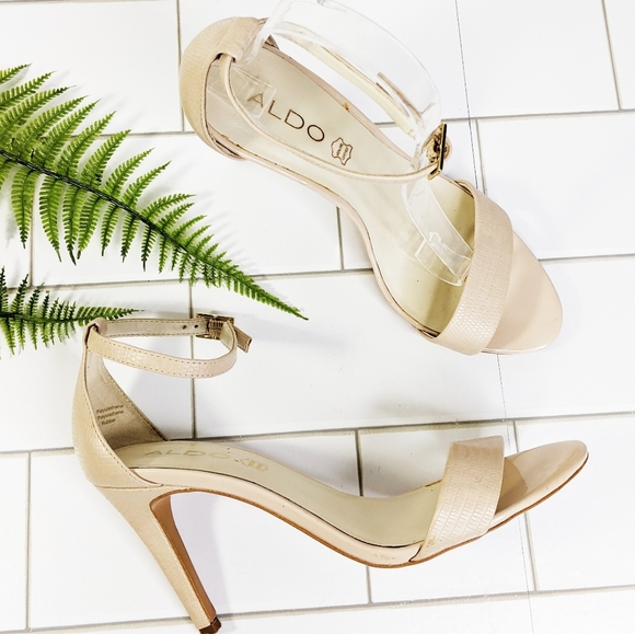 Aldo Shoes - Aldo Nude Snake Skin Ankle Strap Minimalist Heels